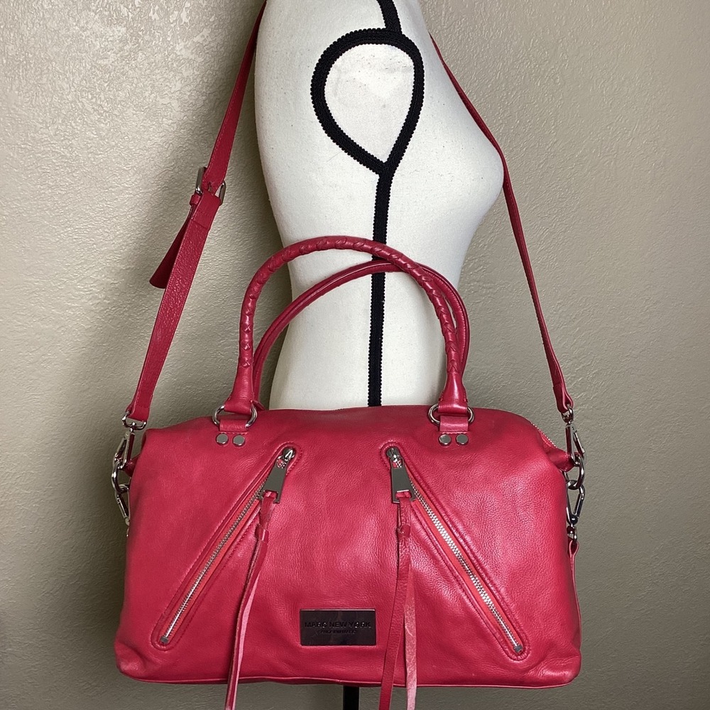 Marc New York Andrew Marc Red Pebbled Leather Large satchel, shoulder/crossbody - Picture 2 of 15